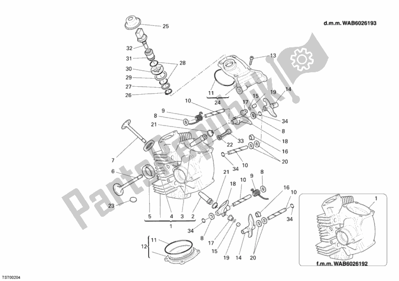 Alle onderdelen voor de Horizontale Cilinderkop van de Ducati Sportclassic Paul Smart USA 1000 2006